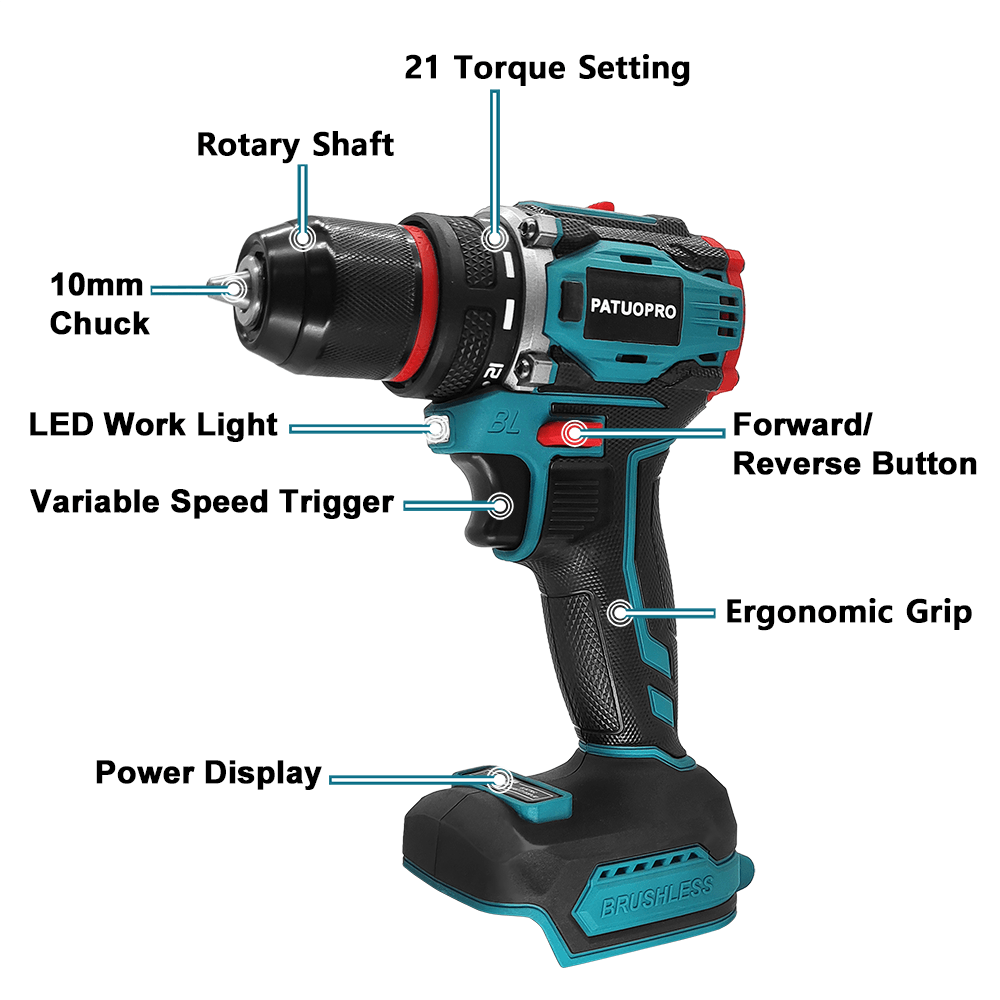 PATUOPRO 무선 브러시리스 전기 드릴 스크루드라이 - Power Tools Ingco 리뷰 및 가격